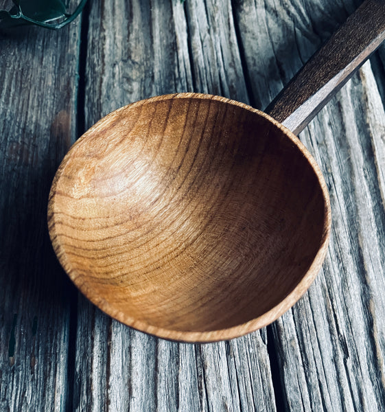 0012 cherry wood cawl spoon with ebonised handle