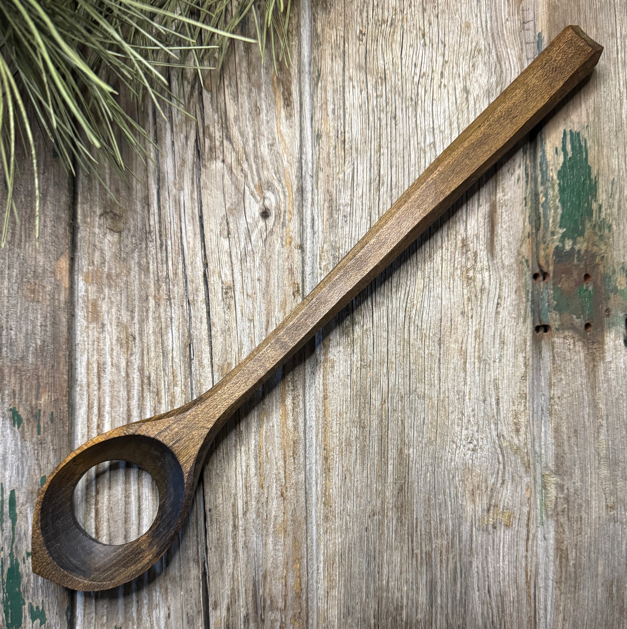 OP0091 large ebonised cherry wood risotto stirring spoon
