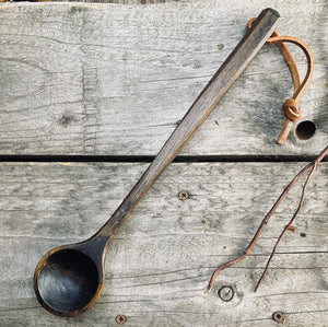 OP0053 Ebonised Cherry Cooking Spoon with leather thong