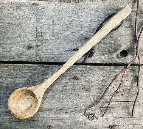 OP0052 Walnut Cooking Spoon with leather thong