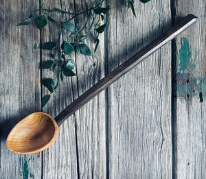 0005 cherry wood ladle spoon with ebonised handle