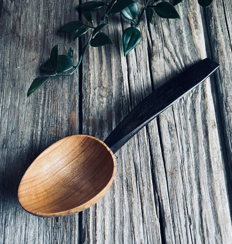 0013 cherry wood pocket spoon with ebonised handle